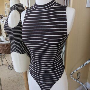 Brown and white stripe with mock turtle neck bodysuit from forever21